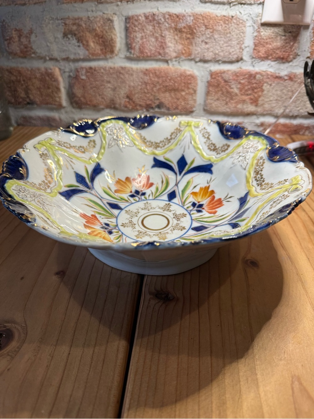 Vintage Antique German Hand-Painted Porcelain Scalloped Bowl